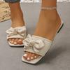 Foreign Trade Large Size Bow Flat Slipper Women Wear European and American Square Toe Comfortable Beach Shoes in Summer