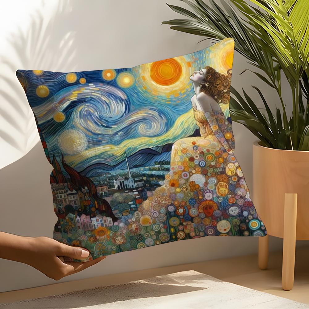 Gustav Klimt Oil Painting Pillow Case Linen Cushion Covers For Decorative Sofa Home Pillows Case Car Chair Pillows Cases
