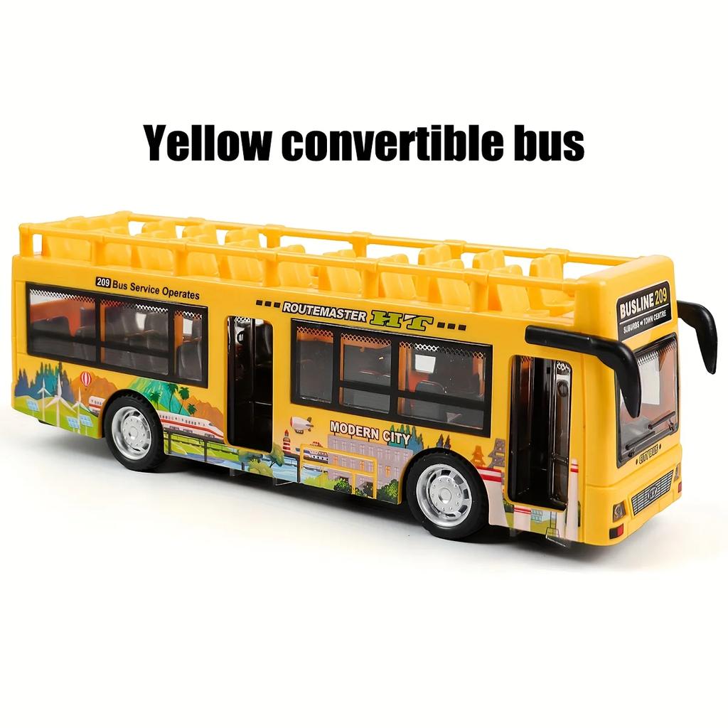 Double Decker Sightseeing Bus Model Pull Back Vehicles Toy Die Cast Pull Back Vehicles Open the Door Light Music Toys for Boys