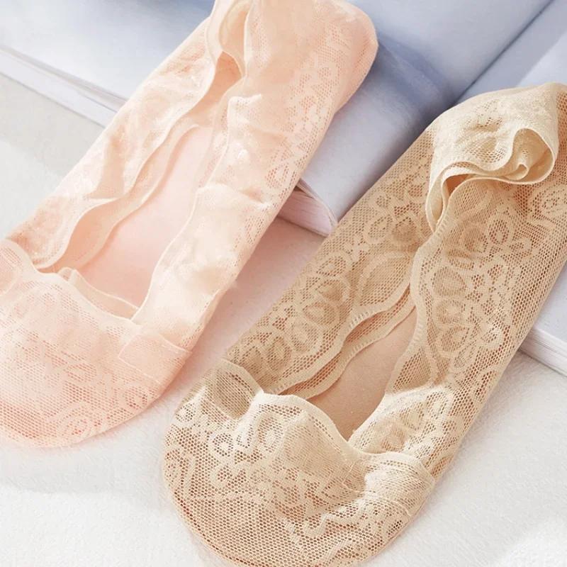 1/5 Paar Damen Sommer Mädchen Silikon Transparent Spitze Bootssocken Mädchen Baumwolle Unsichtbare Anti-Rutsch Socken Kein Verrutschen Keine Sichtbaren Socken