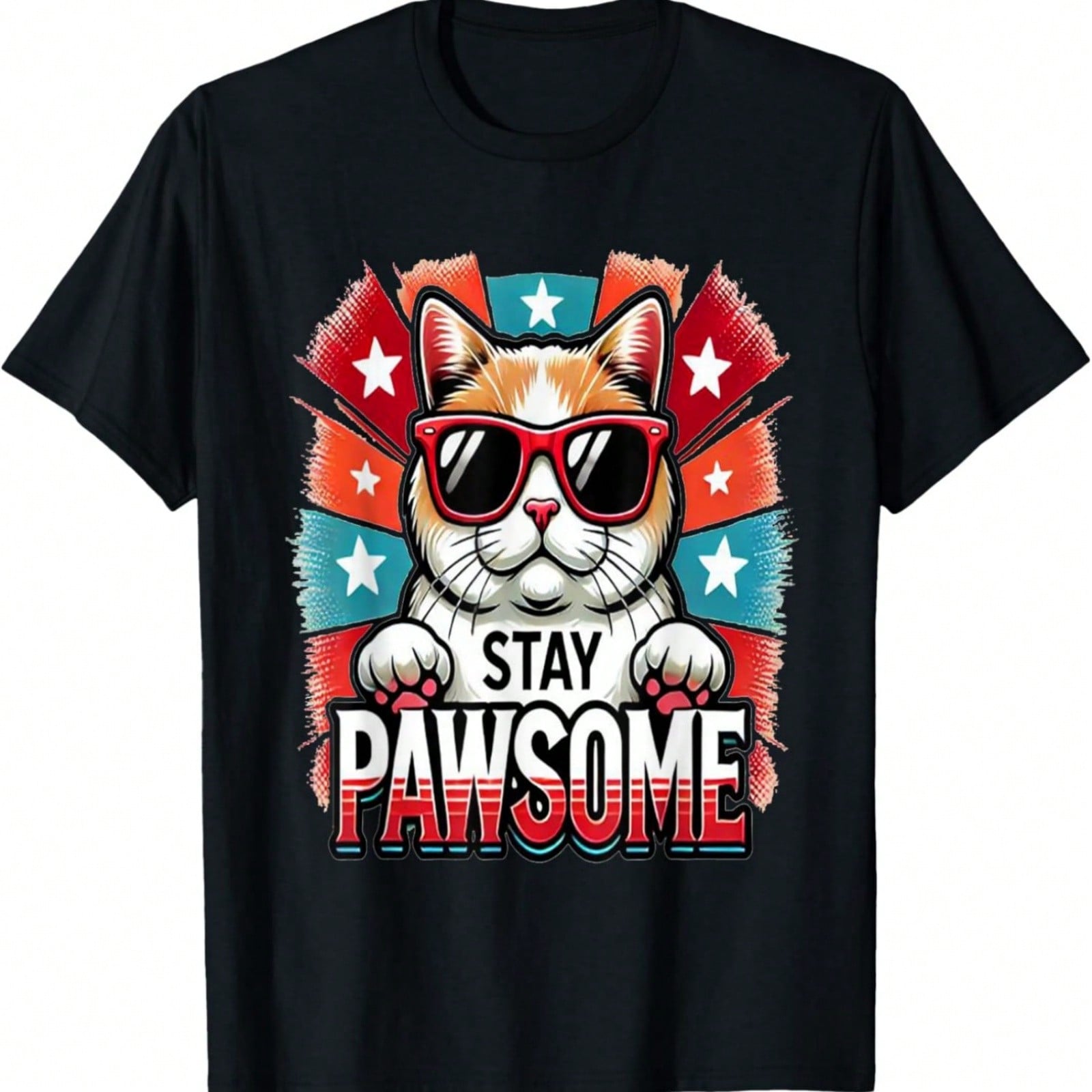 Stay Pawsome Retro Cat Cat Lovers Tee For Kid Girl T-Shirt S разноцветный