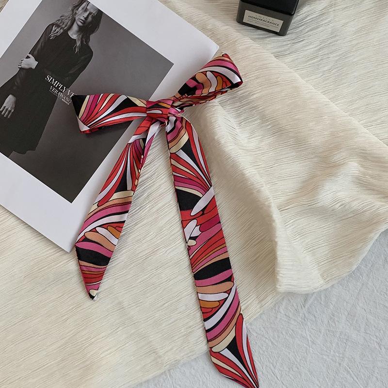 Long silk scarf, new thin and narrow decorative scarf, multi-purpose headscarf, headband, hair tie, bag streamer, gift box strap.