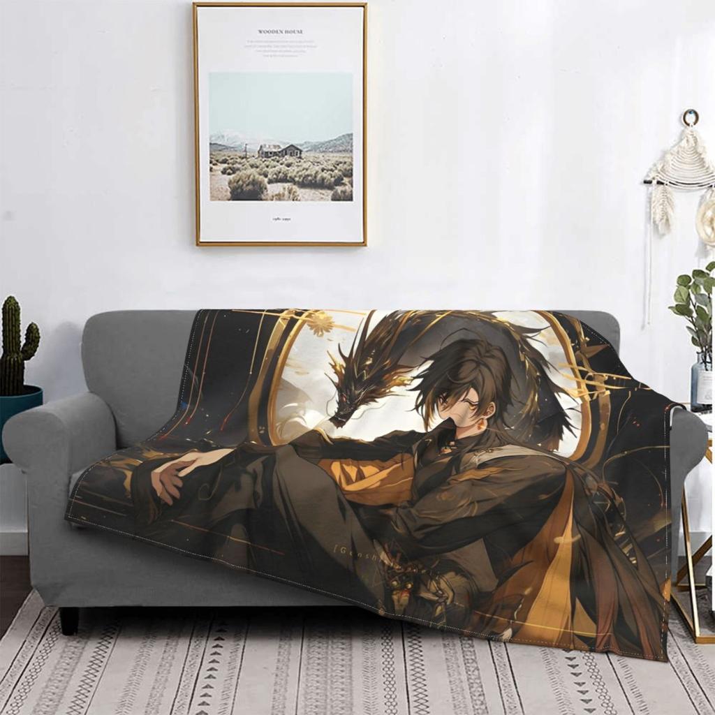 Genshin Impact Zhongli Blanket Flannel Textile Decor Anime Game Cartoon Portable Super Soft Throw Blanket for Home Car Quilt