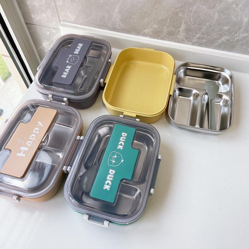 Stainless Steel 3-Compartment Bento Box with Cutlery