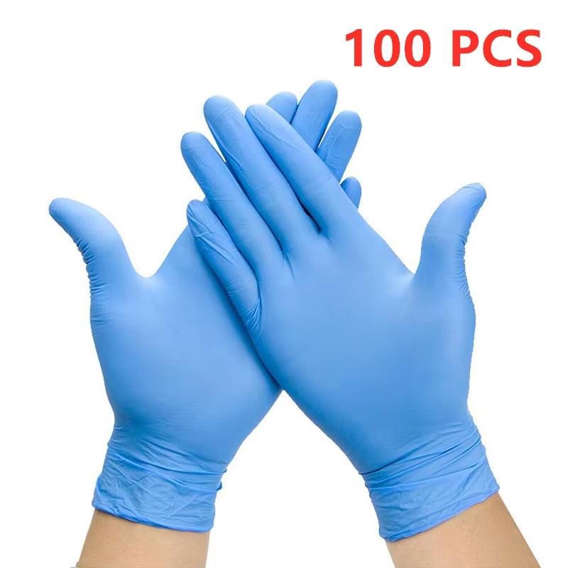 

Nitrile Gloves Disposable Black Pink 100PCS Latex Free Gloves for Cleaning Cooking & Esthetician Multipurpose Gloves Textured S синій