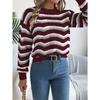 Fashionable Women's Casual Openwork Colour-Block Striped Lantern-Sleeve Pullover