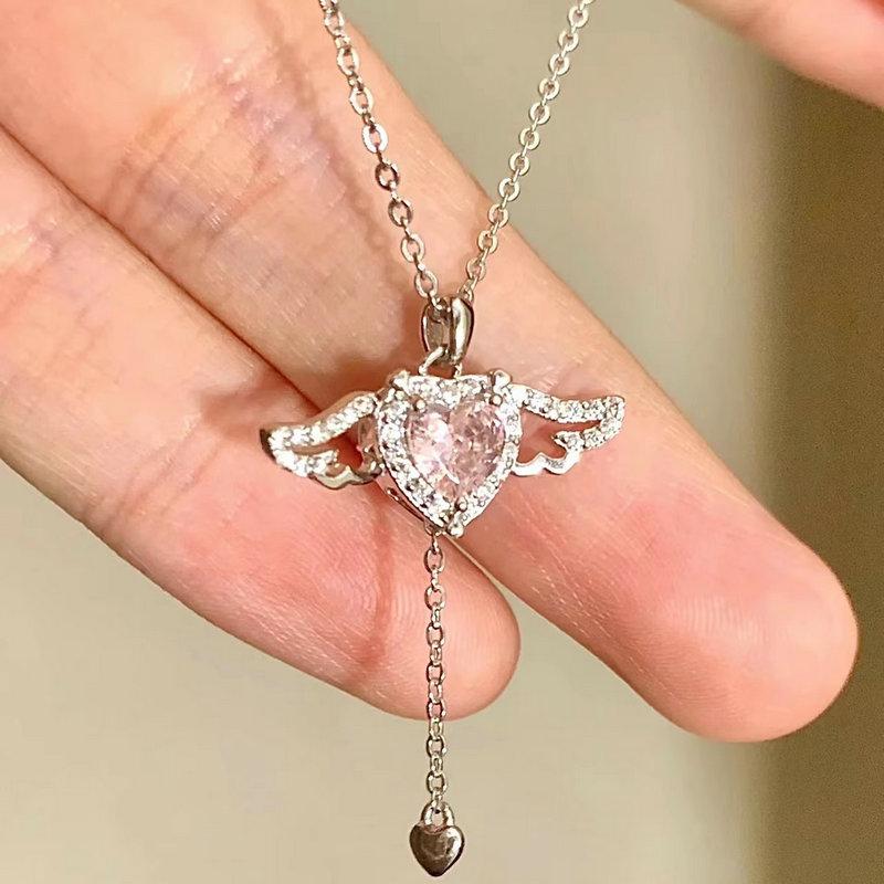 Y2K Trend Pink Planet Heart Zircon Necklaces Women Charm Aesthetic Clavicle Chain Pendent Necklace Party Jewelry Gifts