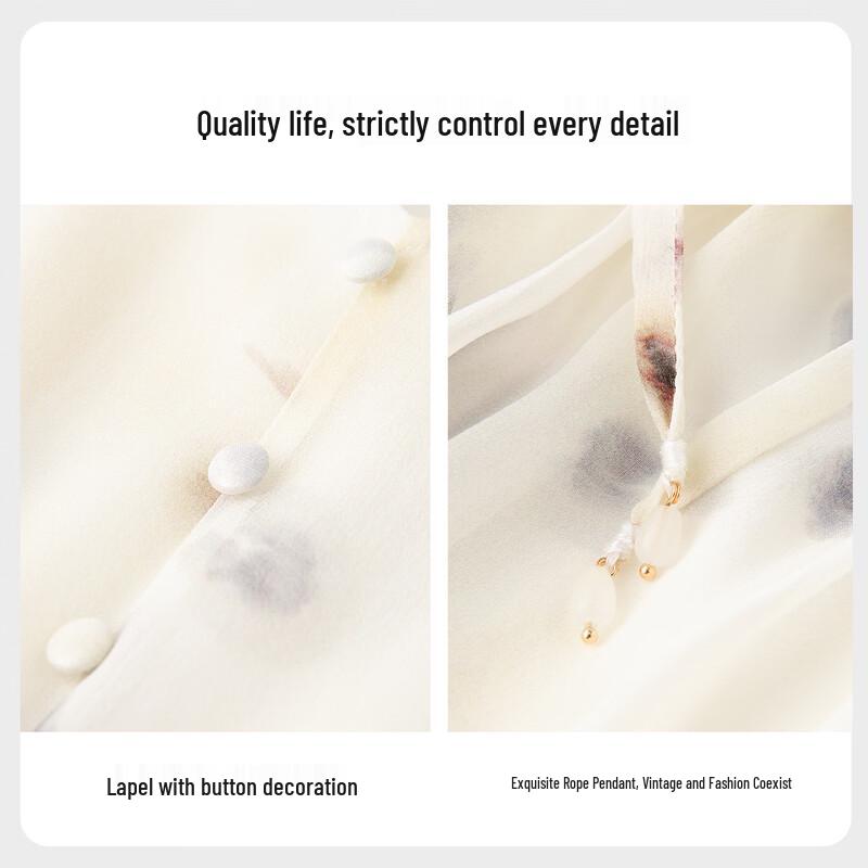 TUHUANG 100% morušové hedvábí V-výstřih Květinové georgette Maxi šaty