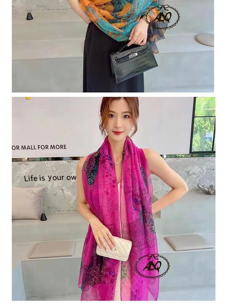 Ailishaqi Extra Large Ice Silk Floral Scarf - Lightweight Summer Sunscreen Shawl Long Beach Wrap