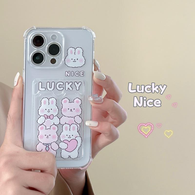 Zhitai iPhone 15 Pro Card Case - Apple 16, iPhone 14/13/X, Cartoon Rabbit Design