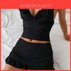 Swimsuit Women Pure Color Bikini Set With Ruffle Trim For Water Sports