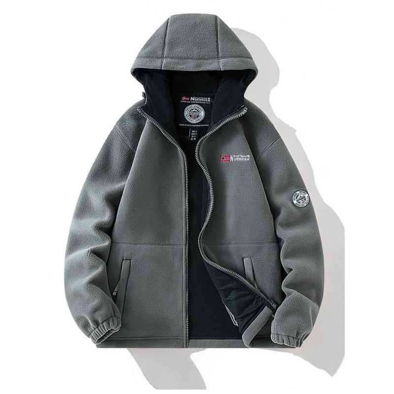Giacca in pile con ricamo per uomo e donna con cappuccio