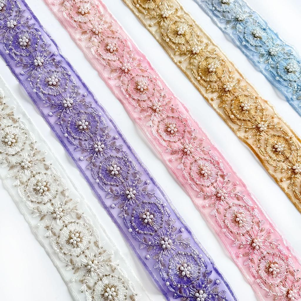 6.5Cm Heavy Industry Multi-Color Bead Embroidery Barcode Clothing Cuffs Skirt Collar Decoration Exotic Ethnic Style Lace
