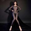 Women Sexy Oil Shiny Glossy Bodysuit Sheer Mesh Transparent Jumpsuit Crotchless Leotard Erotic Lingerie Elastic Underwear