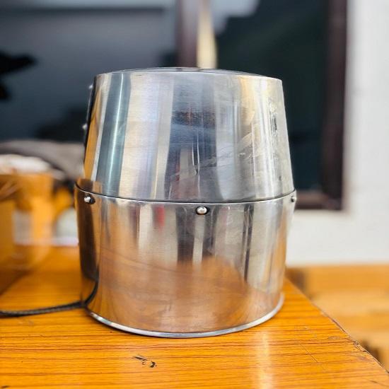 Handcrafted Steel Crusader Helmet Medieval Knight Great Helm with Brass Trim