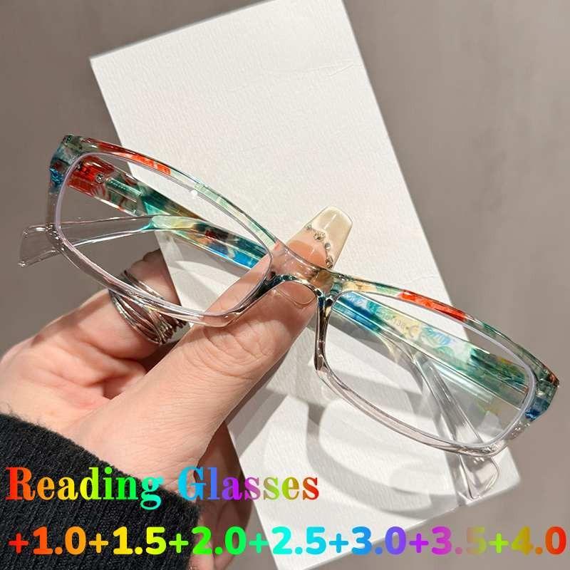 New Fashionable Anti Blue Light Reading Glasses for Women Stylish Colorful Square Frame Spring Legs Presbyopia Glasses Diopter