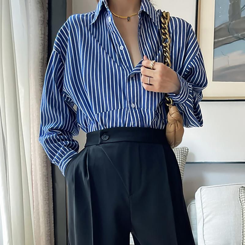 Women Blouses Shirts 2025 Spring Long Sleeve Women Blouse Shirt Turn Down Collar Office Lady Striped Blouse Shirt Women Tops J841