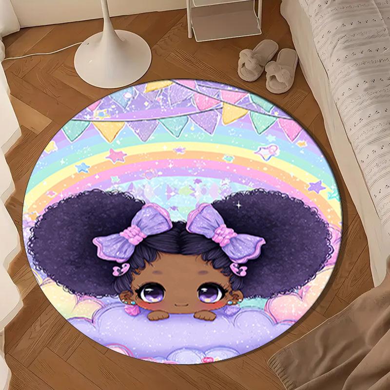 Black Princess Magic Celebration Round Rug for Livingroom,Bedroom, Palyroom, Chair Rug, Area rug, Circle Carpet, Large Size Fan Christmas gift