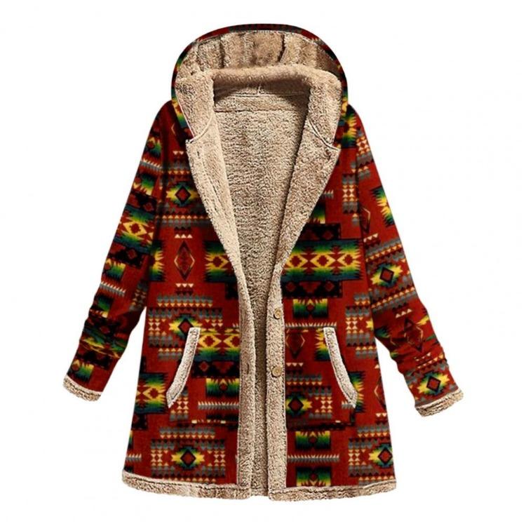 Hooded Women Ethnic Style Vintage Loose Thick Warm Outwear Single Breasted Autumn Winter Jacket Clothes for Women