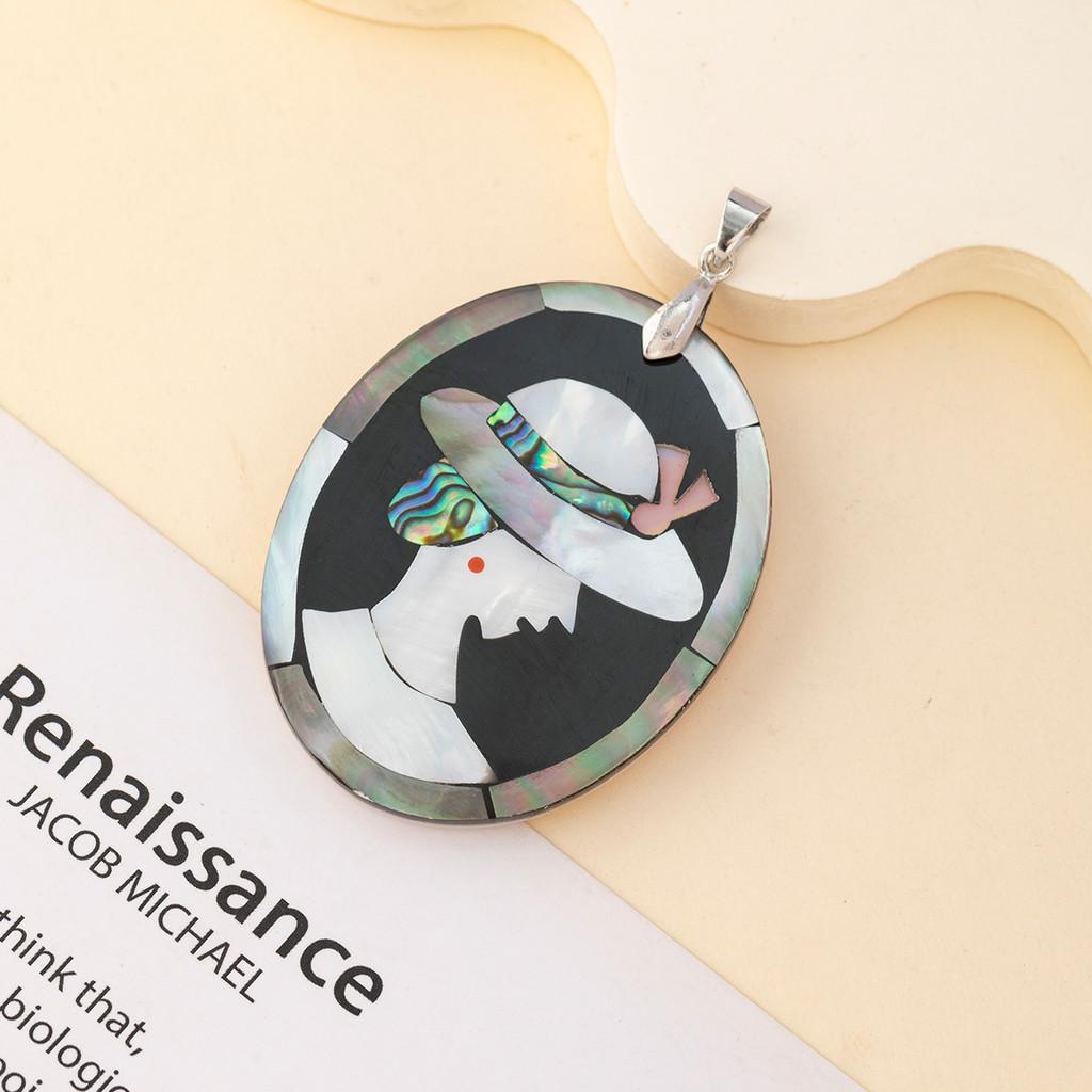 Handcrafted Shell Pendant With Geometric Angel Cartoon Design For Summer Fashion Enthusiasts