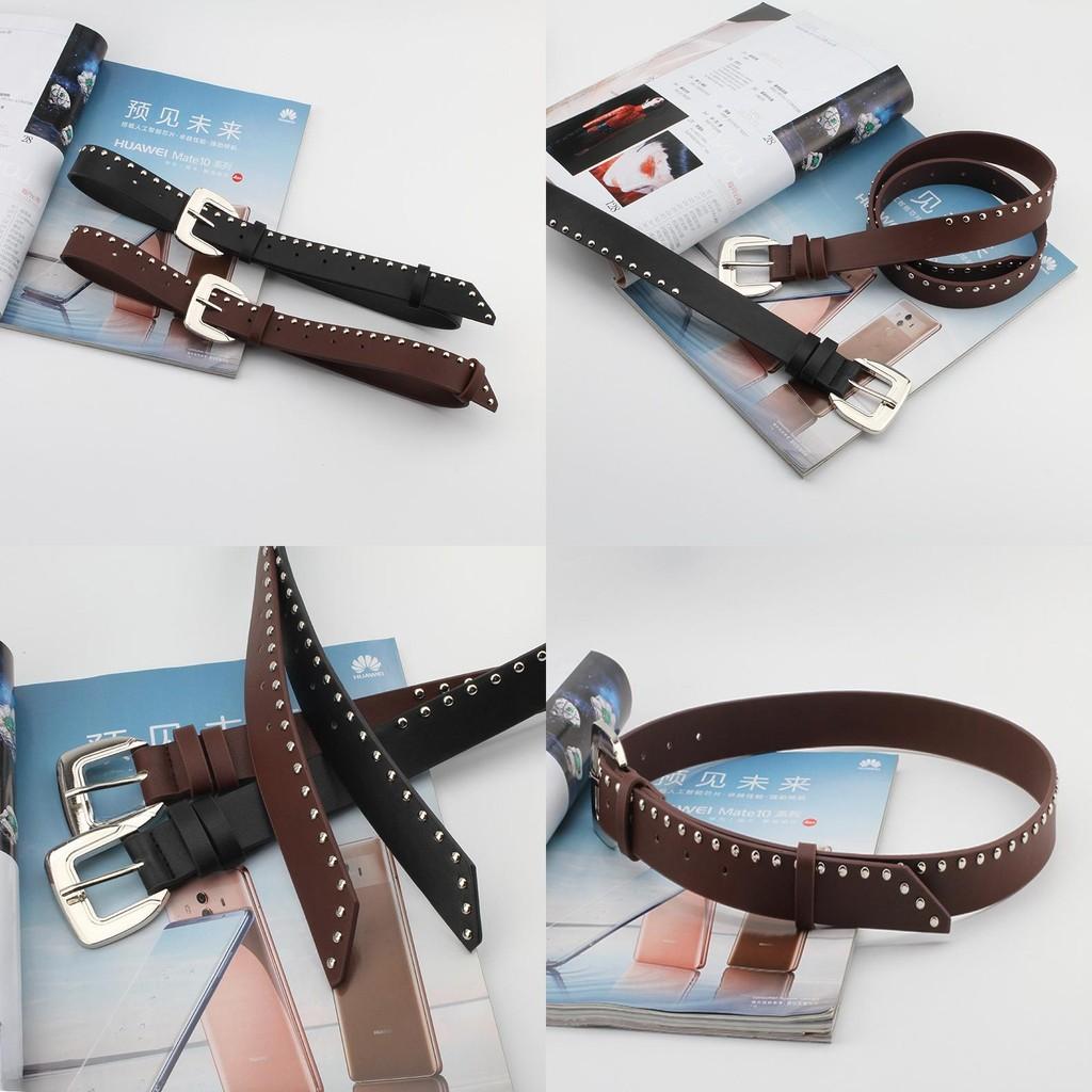 Rivet Belt Black Pin Buckle Adjustable Single Loop Design For Men Women And