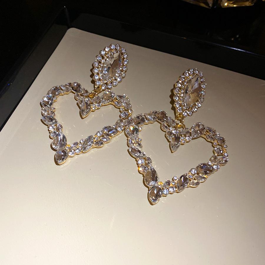 Silver Needle Diamond Geometric Love Hollow Earrings Sweet Cool Spice Girl Personality Earrings Light Luxury Advanced Earrings Women