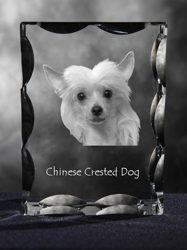 Chinese Crested Dog, Puff - crystal with a picture of a dog, glass statuette with a picture, unique frame with a picture from Art-Dog brand