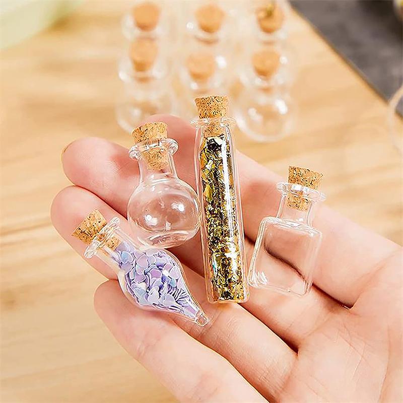 10Pcs Glass Bottles Miniature Bottle Mini Cork Glass Vials Diy Mini Wishing Drifting Bottle Wedding Party Decor Glass Jars