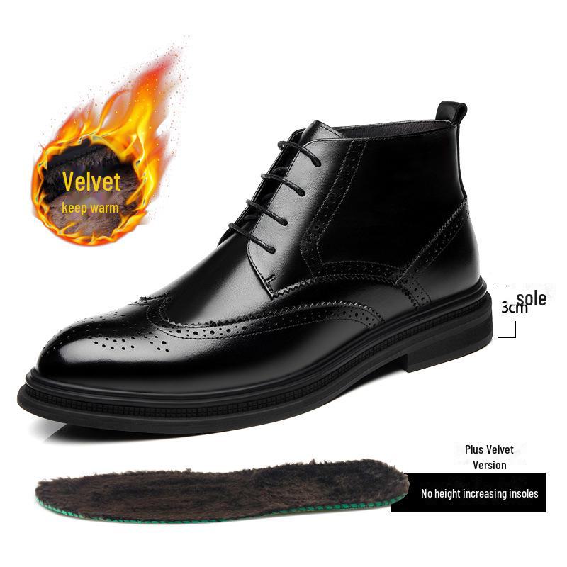 Men's Winter Mid-High Leather Brogue Boots with Velvet - Elevating Chelsea & Genuine Leather Martin Boots.