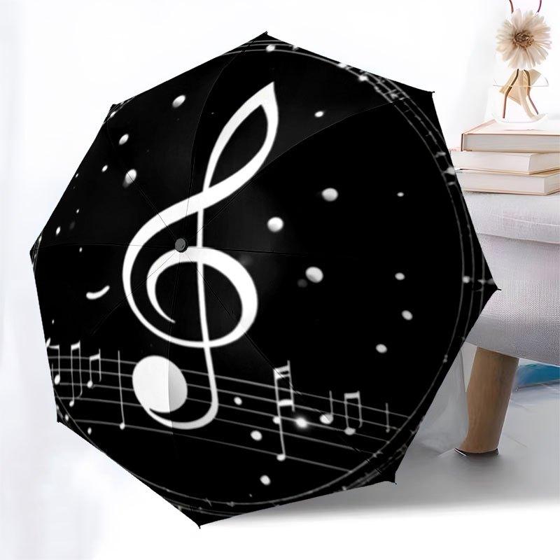 Music Note Treble Clef Starry Night Circular StickerUmbrella with Cute Design,Portable 3-Fold Compact Umbrella for Men&Women,Valentine's Day