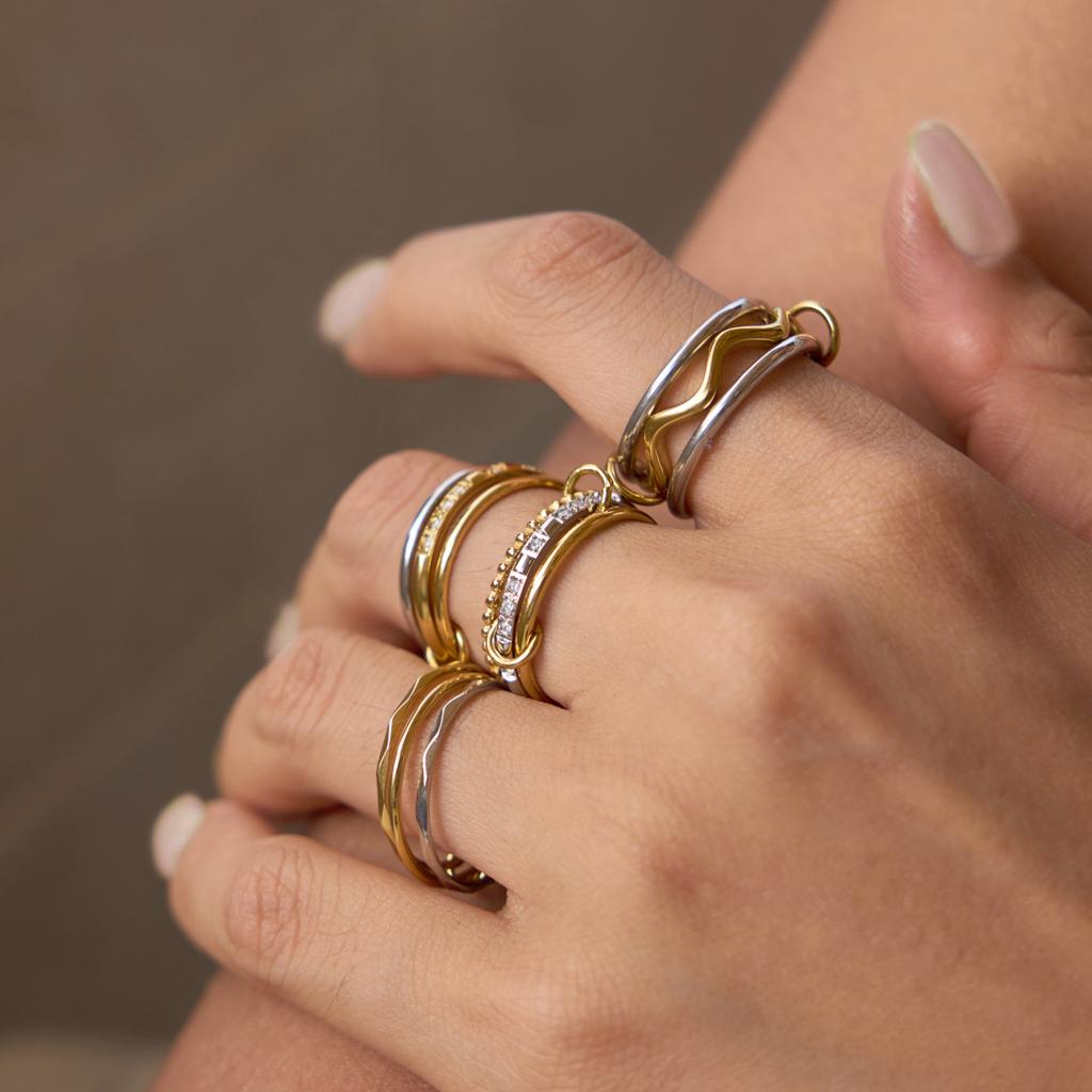 Youthway Multi-layer Zircon Ring For Women New Chic 18K Gold PVD Plated Stainless Steel Waterproof Ring Party Jewelry Gifts