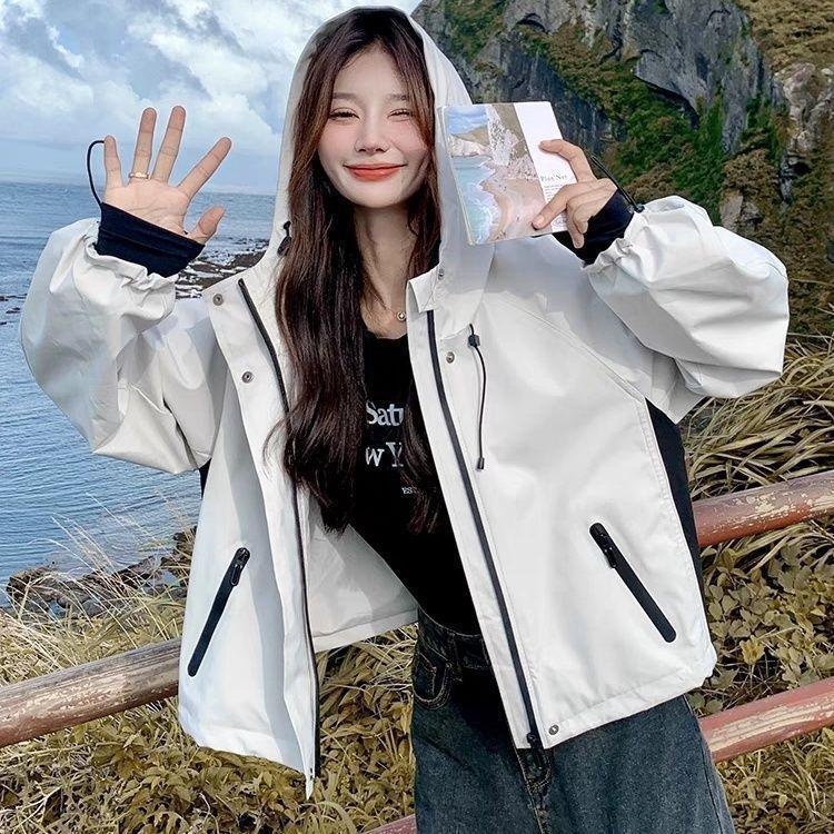 Women's Light Luxury Color Block Hooded Windbreaker - Spring/Autumn Slim Fit Casual Jacket (2025)