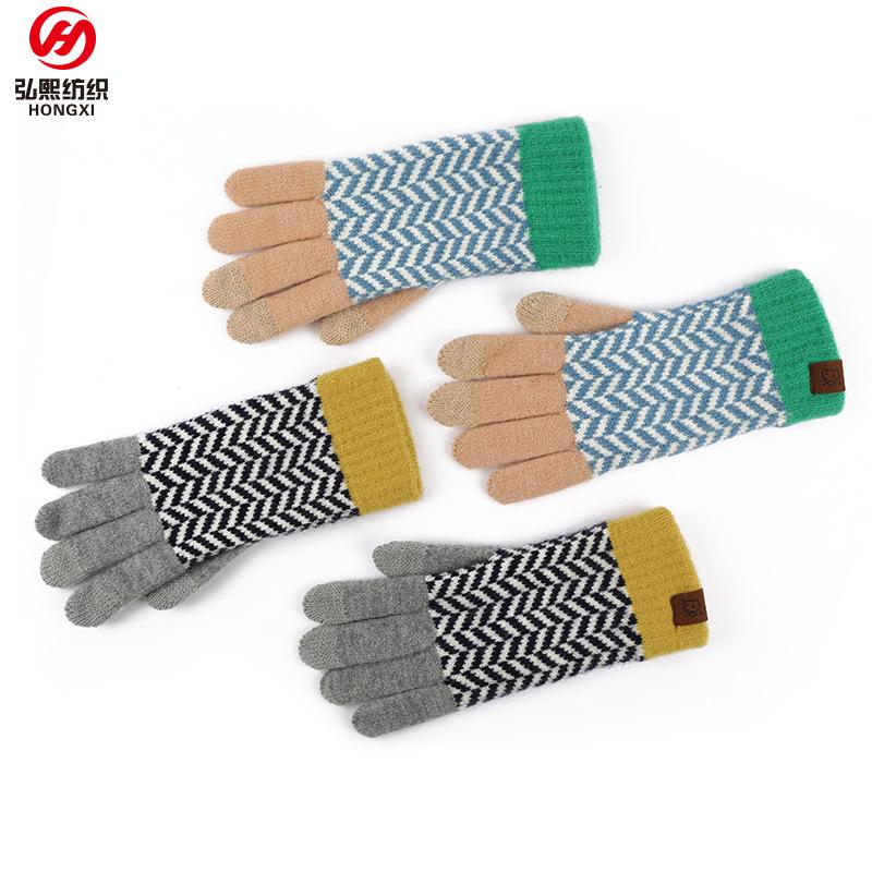 Japanischer Herbst und Winter Explosion Wolle kontrastierende Wolle gestrickte Handschuhe Retro Jacquard Samt Radfahren warme Handschuhe