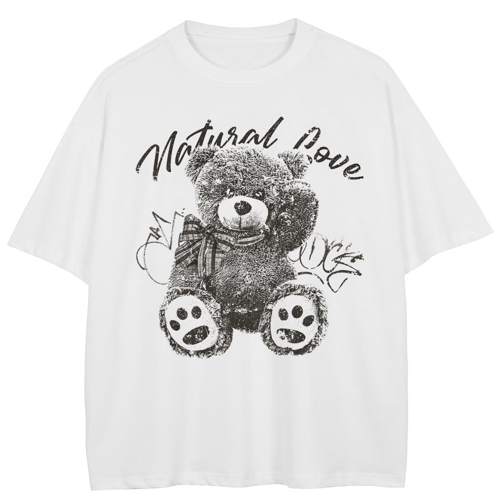 

Уличная футболка с рисунком медведя из мультфильма, хлопковые топы унисекс, футболки, летняя футболка с короткими рукавами 3XL белый