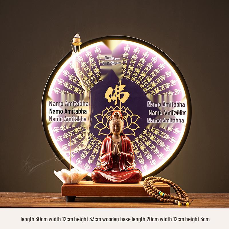 Ceramic Seated Guanyin On Lotus with Light Ring and Anjali Mudra for Home Decor