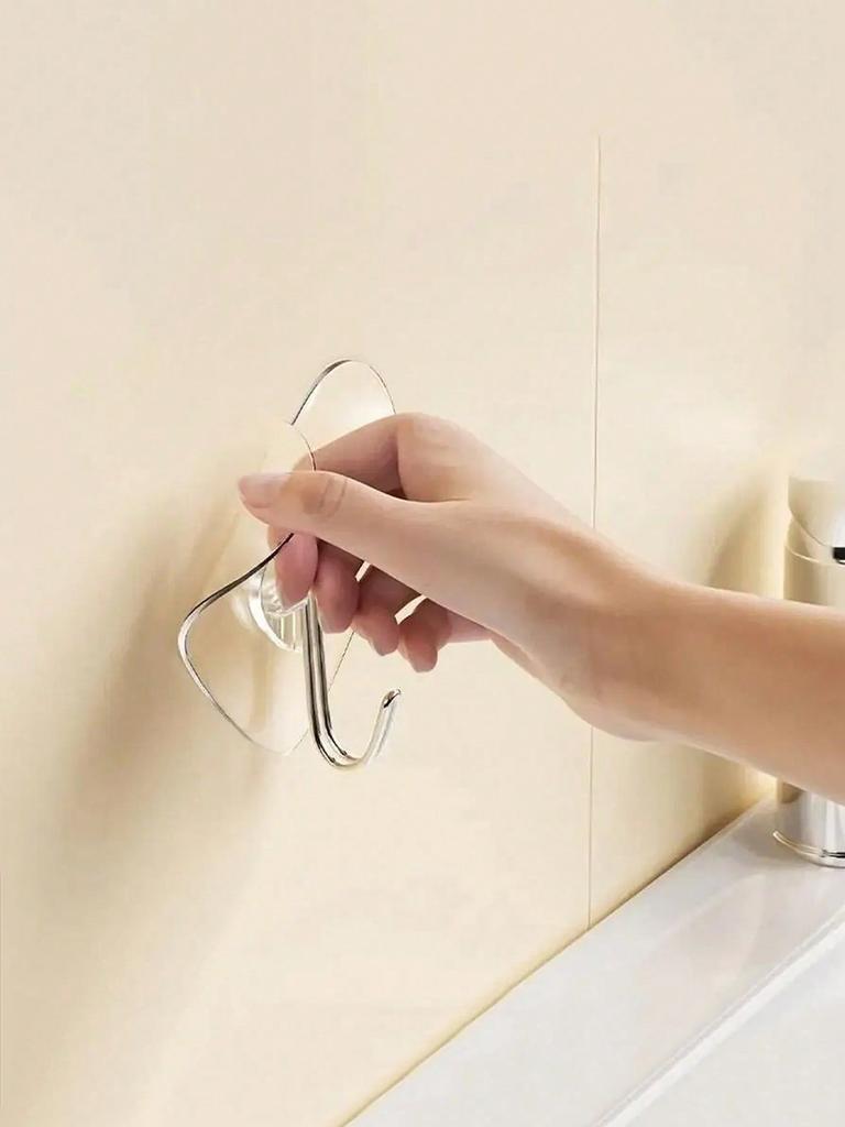50Pcs Heart Shaped Transparent Adhesive Hooks Powerful No Drill Wall Hangers For Kitchen Bathroom