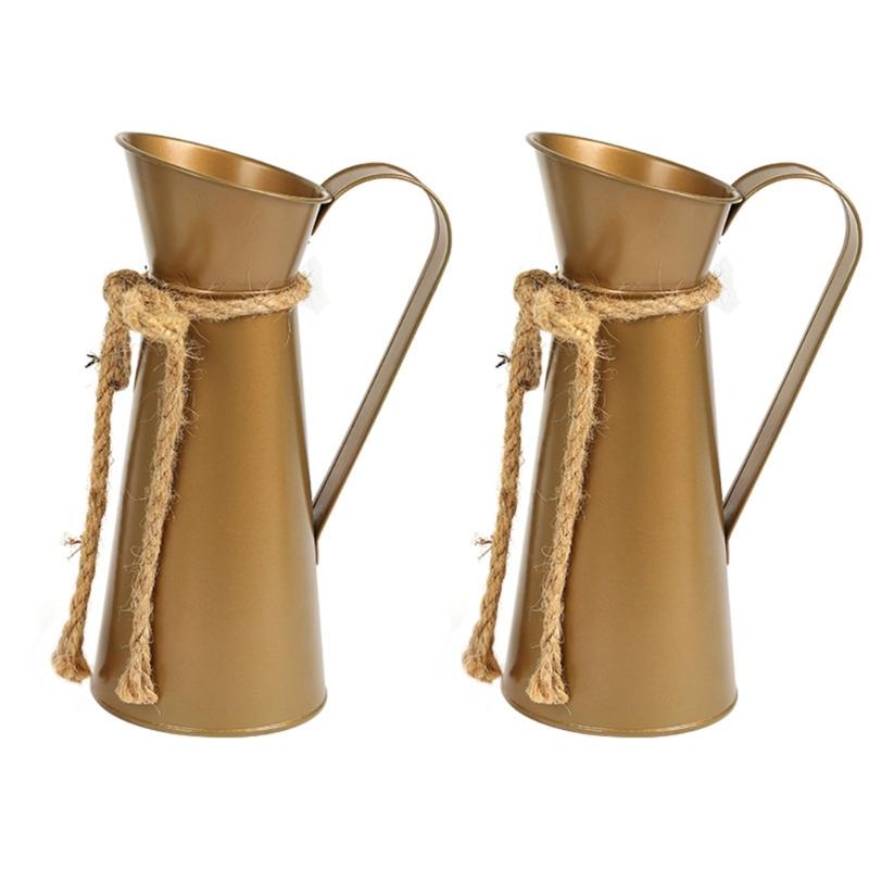 Antique Iron Milk Jugs Flower Vases Vintage Metal Pitcher with Handle For Farmhouses Wedding Home Centerpieces Decors