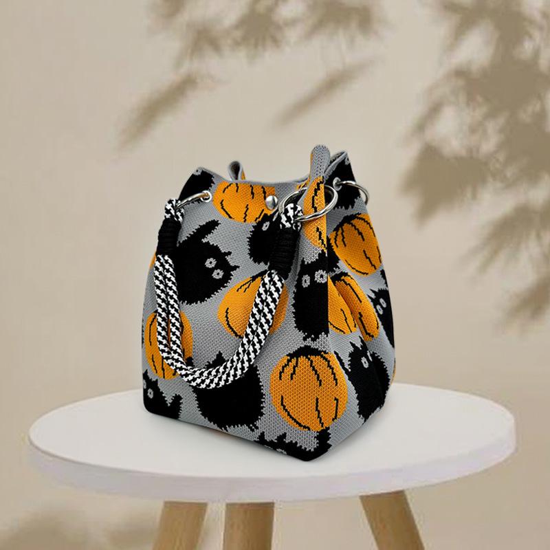 Милая вязаная сумка-тоут в корейском стиле на Хэллоуин серый