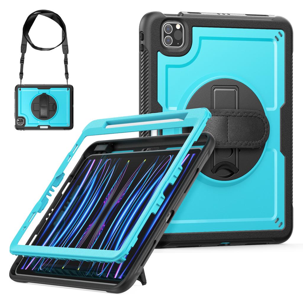 Tablet Case For iPad Air (2022)/(2020)/Pro 11 (2022)/(2021)/(2020)/(2018) PC + TPE Cover with Hand Strap and Shoulder Strap
