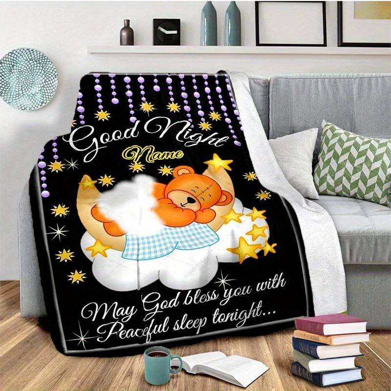 Goodnight Bear Customize Your Name Blanket Used For Chair Office Sofa Bed Camping Soft And Warm Giving Friends And Relatives Birthday Gifts Graduation