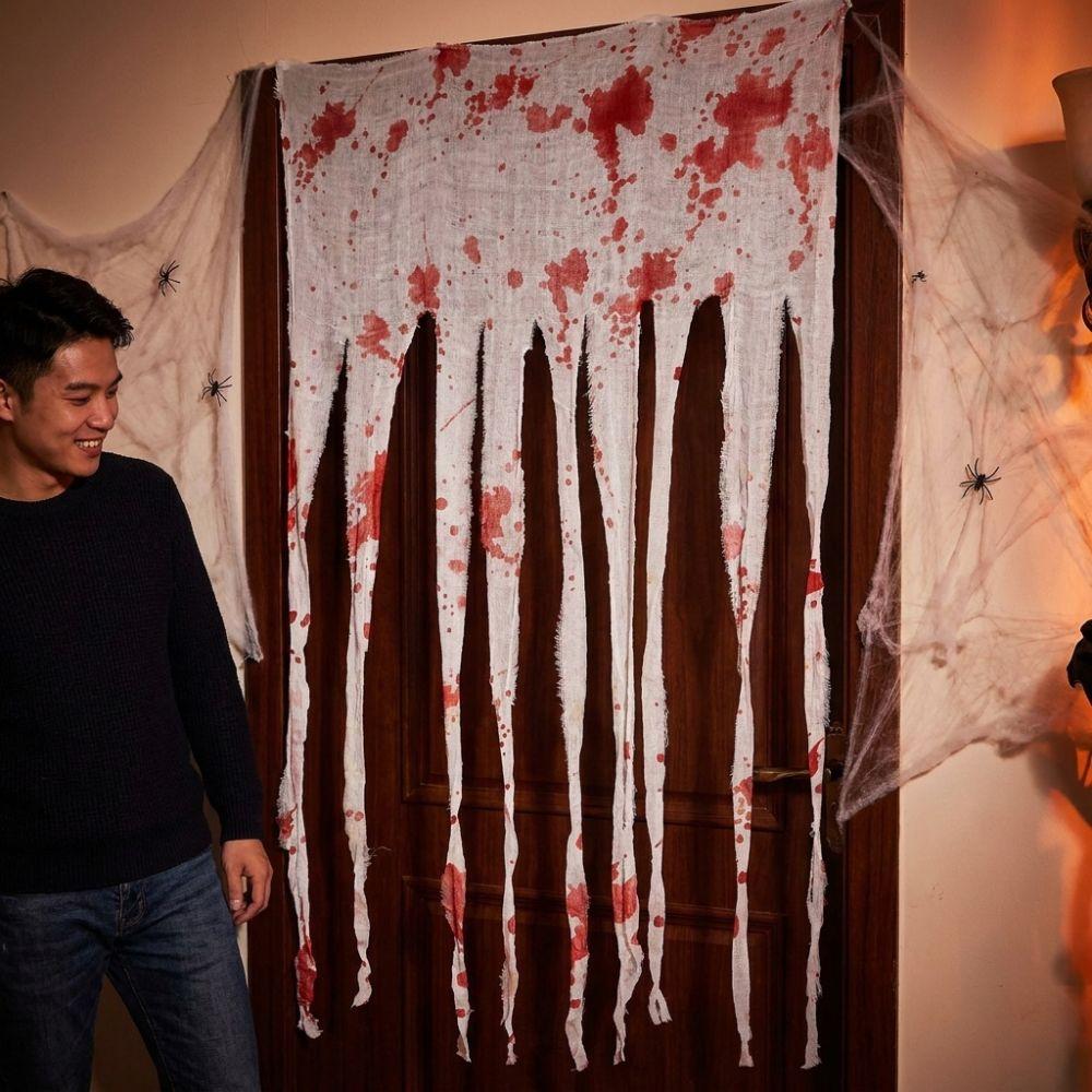 Irregular Frayed Torn Strip Scary Bloody Curtain Blood Splatter Gauze Door Hanging  Ghost Festival