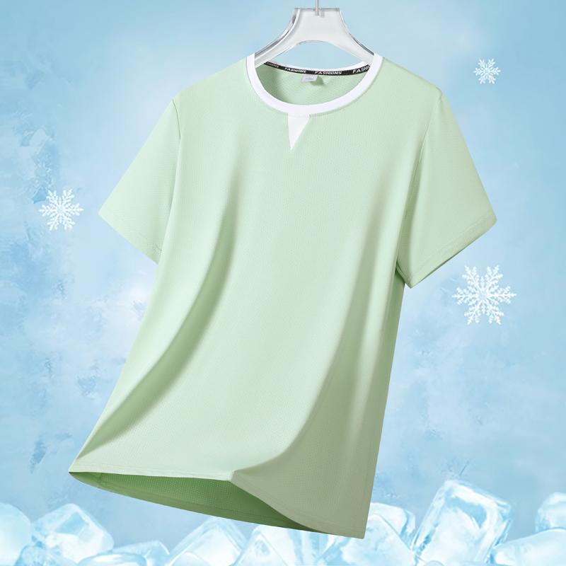 Sommer løs ensfarvet kortærmet t-shirt til mænd, Is silke t-shirt