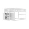 Low Bunk Bed 140 X 200 Cm, Safety Bunk Bed with Storage Compartment, High Fence Design, Wooden Bed, White