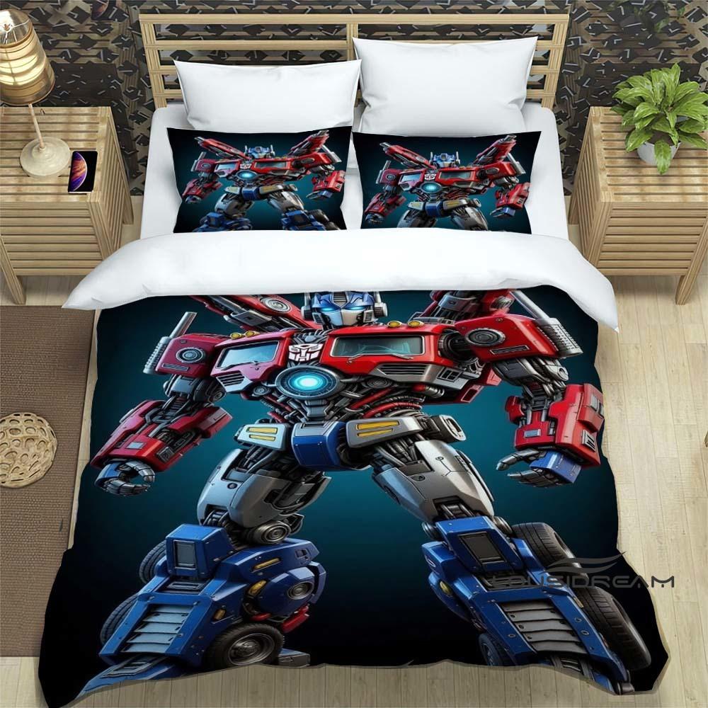 3D Printed Cartoon Gundam 3-Piece Bedding Set: Duvet cover set suitable for adult boys and girls bedroom décor, children's gift,