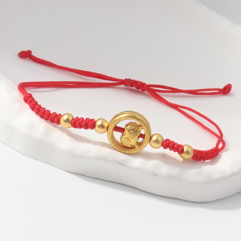 Adjustable Zodiac Goat Braided Bracelet Gold Plated Charm  Braided Rope Bracelet  Chinese Style Beads Womens