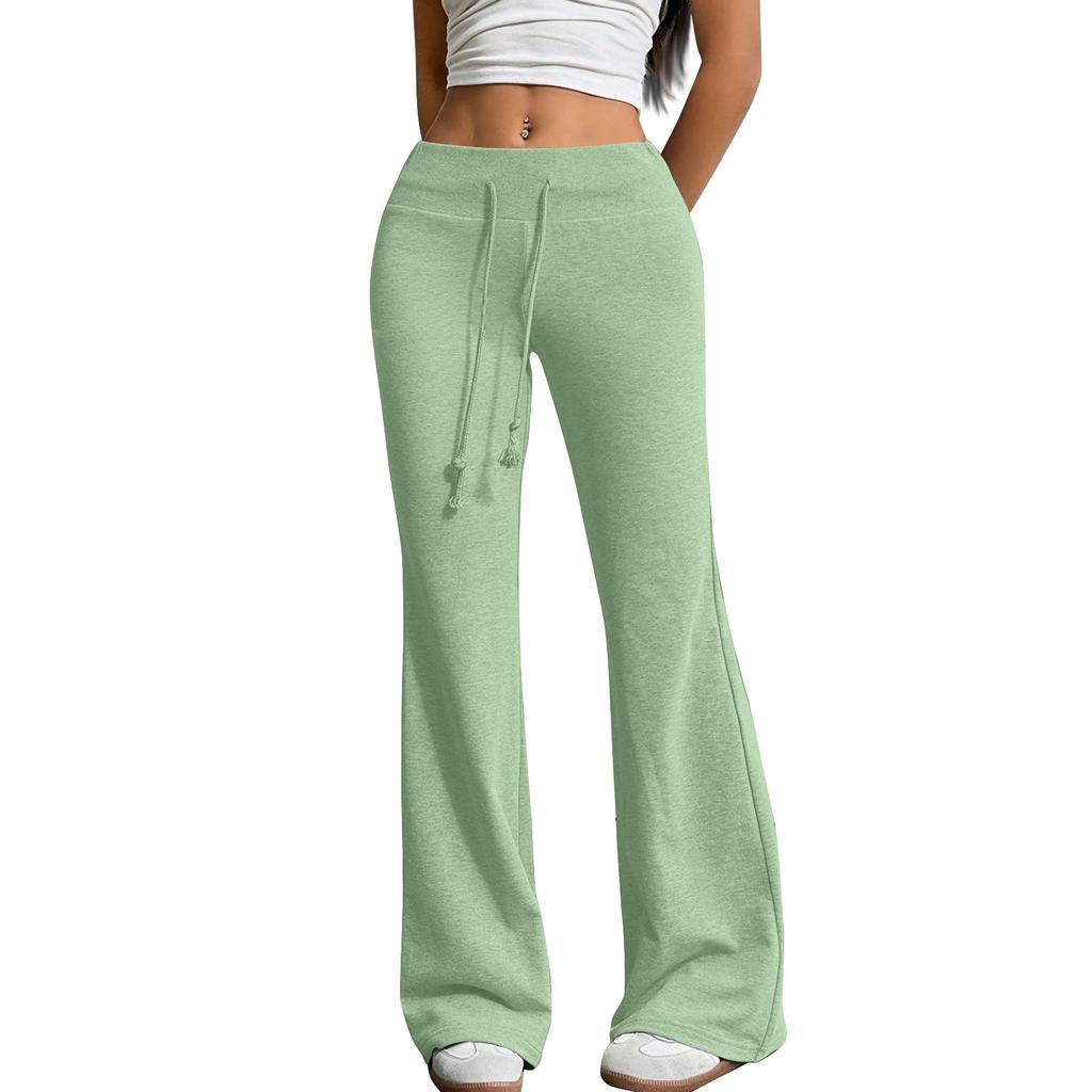 Damskie spodnie dzwony casualowe ze sznurkiem i elastyczną talią, wygodne spodnie dzwony do jogi, luźne