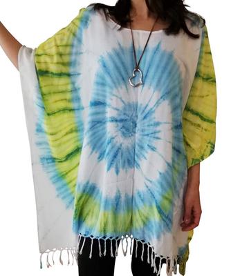 Flowing Print Dolman Sleeve Plus Ethnic Tunic Asian Style Poncho Beachwear [mon Luxe] Flowing, Tie-Dye Top, Size, Dress, Shirt, (White)