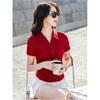Women's Summer Button Lapel Short Stretch Top Temperament Slim High-waisted Half-sleeve T-shirt