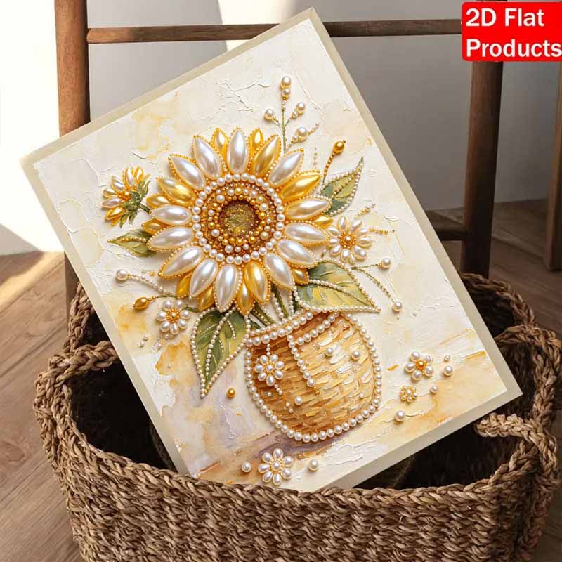 DIY Pearl Painting Canvas Sunflower Design Shiny 3D Bead Art Kit Creative Leisure Craft for Living Room Wall Decor