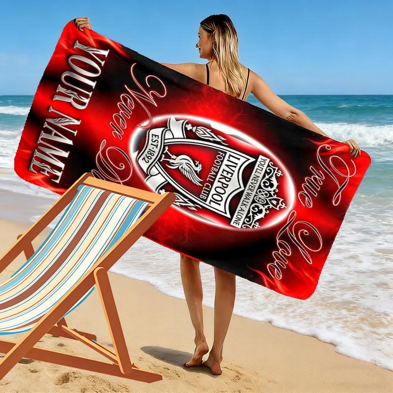 Name Custom Liverpool Football Club Print Beach Towel, Large Soft Quick Dry Towel for Beach Camping Swimming